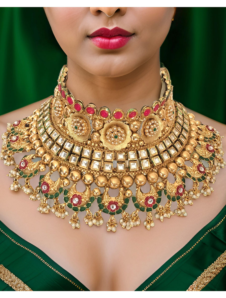 Real Kundan Semi Bridal Necklace Set with Maangtika