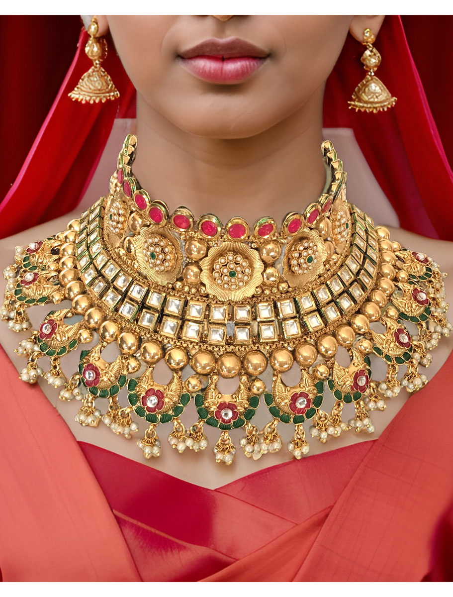 Real Kundan Semi Bridal Necklace Set with Maangtika