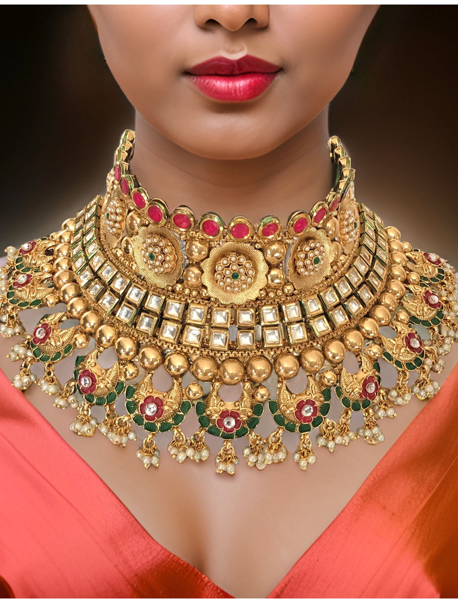 Real Kundan Semi Bridal Necklace Set with Maangtika