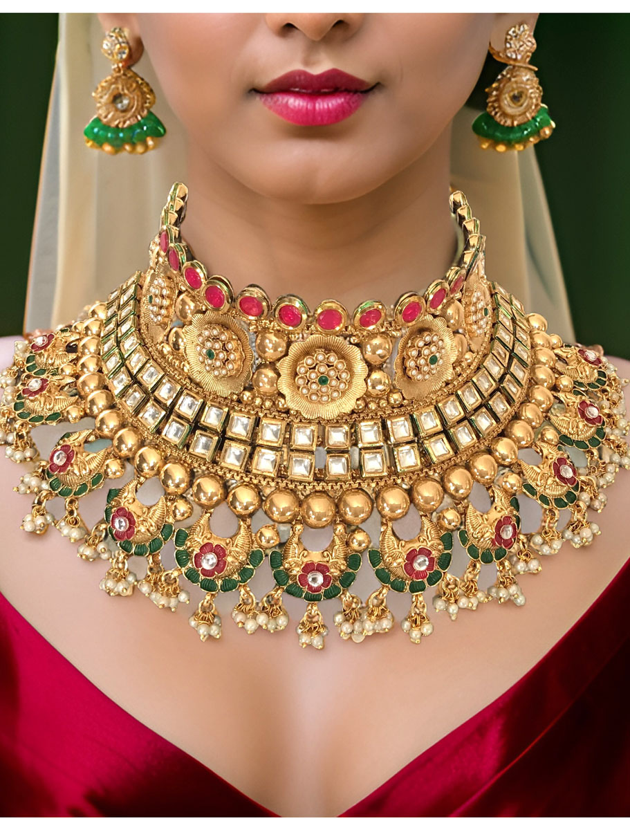 Real Kundan Semi Bridal Necklace Set with Maangtika