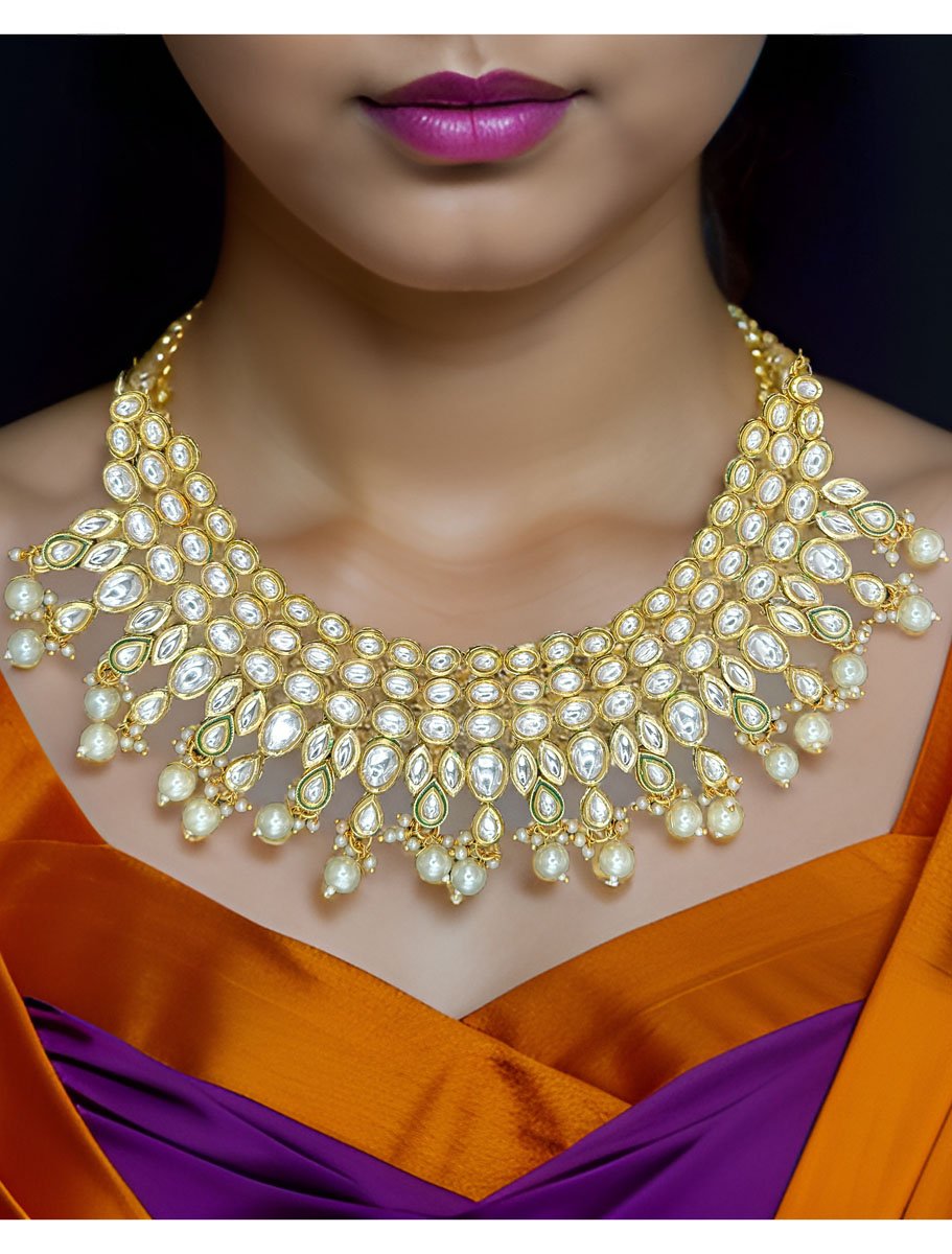 Semi Bridal Kundan Necklace Set with Maangtika