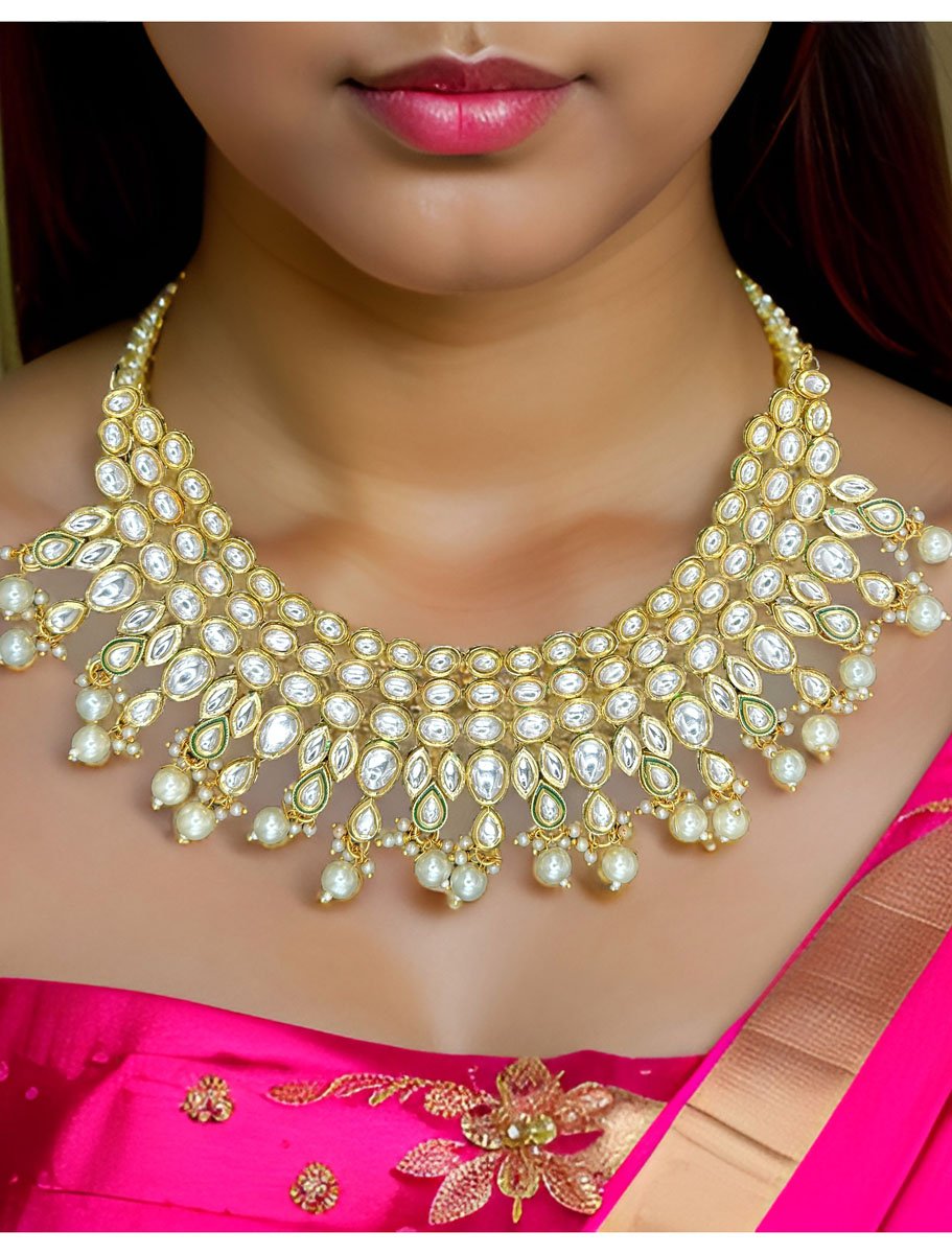 Semi Bridal Kundan Necklace Set with Maangtika