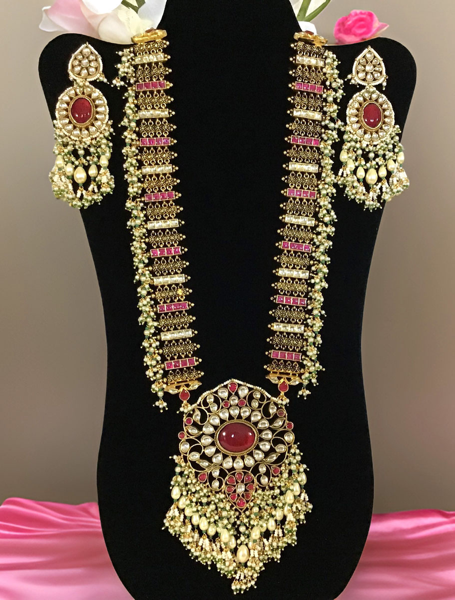 Ruby Pachi Kundan Rani Haar Necklace Set