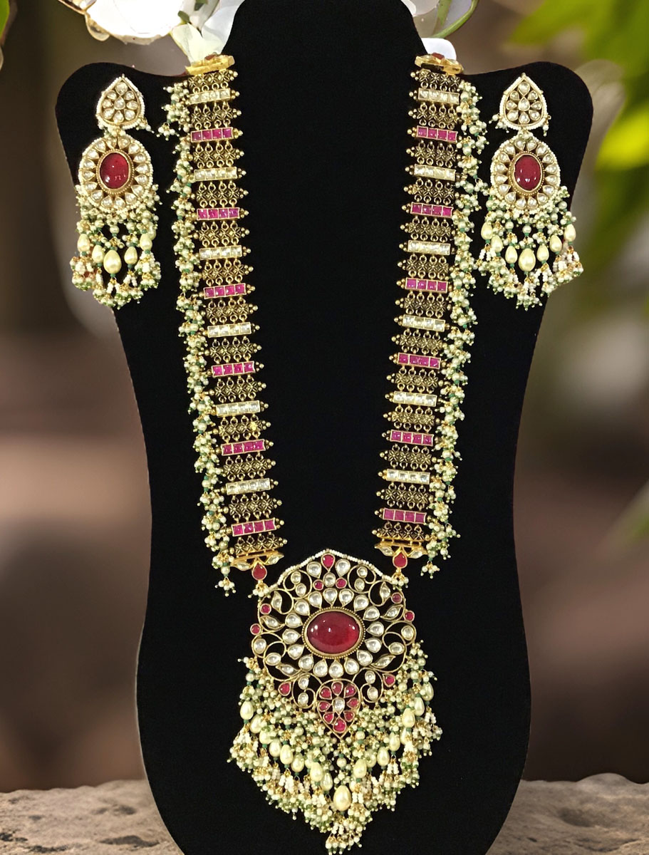 Ruby Pachi Kundan Rani Haar Necklace Set