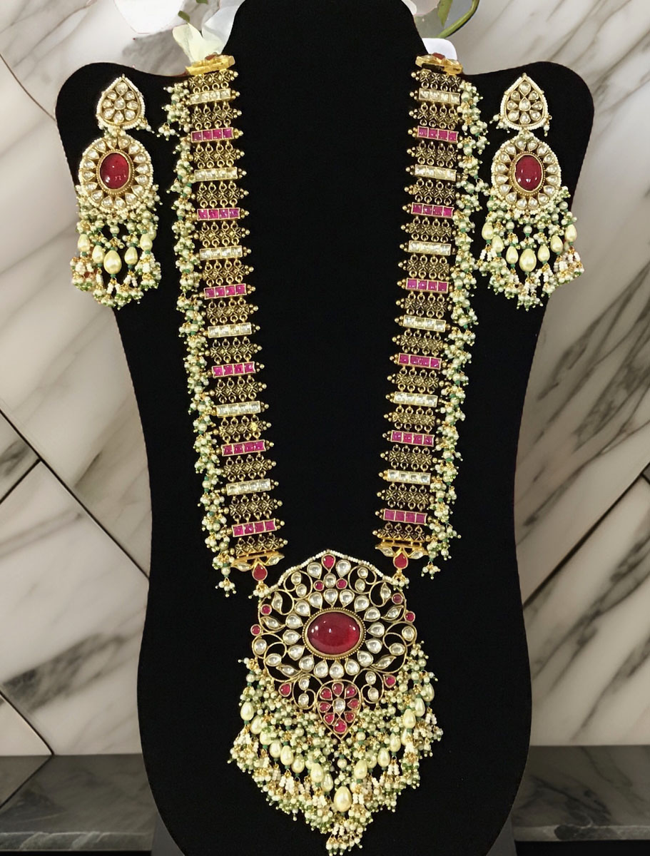 Ruby Pachi Kundan Rani Haar Necklace Set