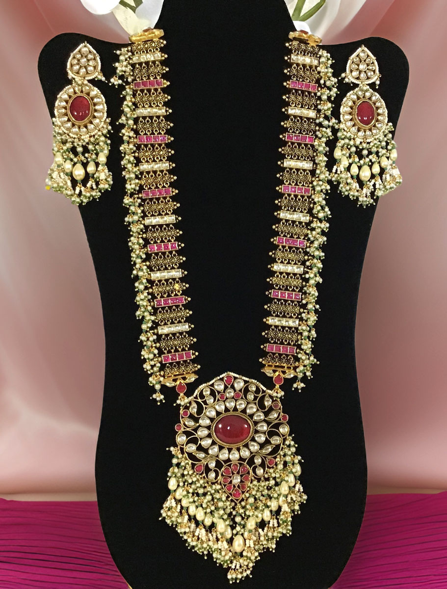 Ruby Pachi Kundan Rani Haar Necklace Set