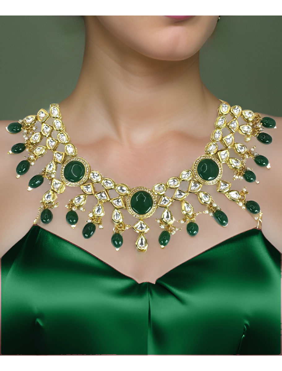 Premium Kundan Choker Set in Green