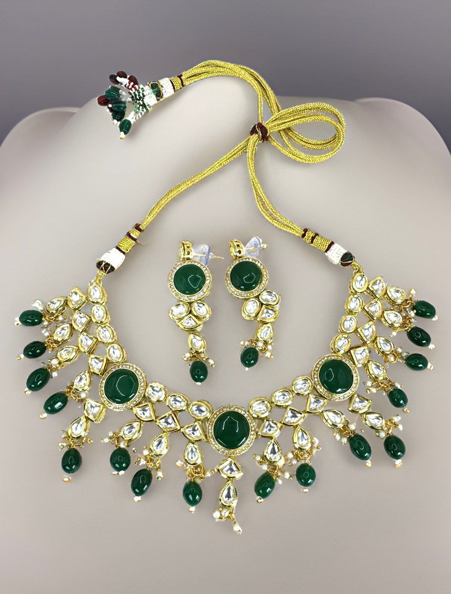 Premium Kundan Choker Set in Green