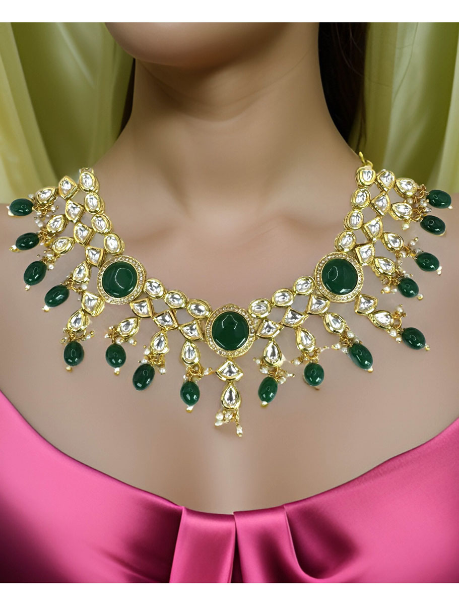 Premium Kundan Choker Set in Green