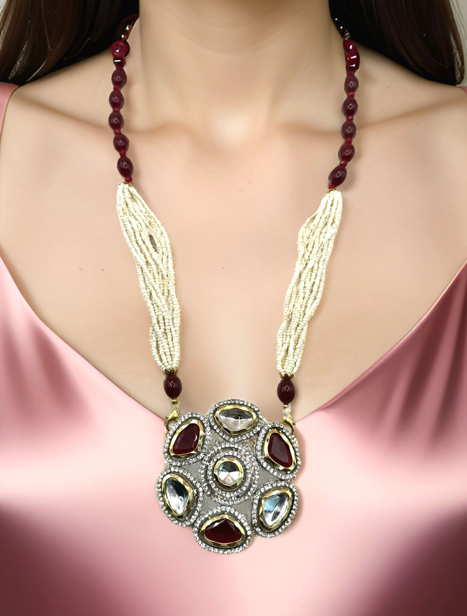 Kundan Pearl Long necklace set