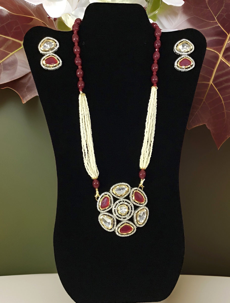 Pearl Kundan Necklace set with Pendant