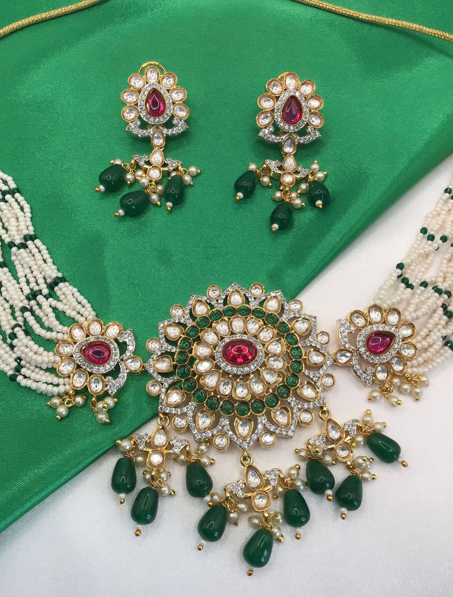 Pachi Kundan Choker with Emerald/Ruby colored stones