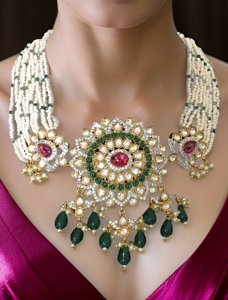 Pachi Kundan Choker with Emerald/Ruby colored stones