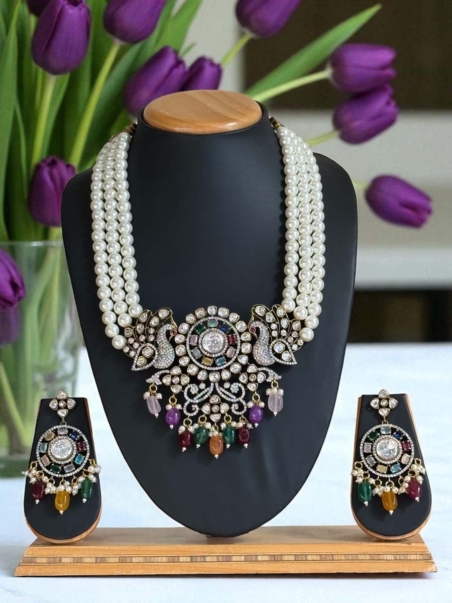 Navratan Choker Set with Victorian Mayur Pendant