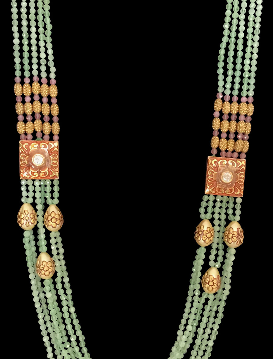 Fancy beads pista green mala and matching delicate earrings