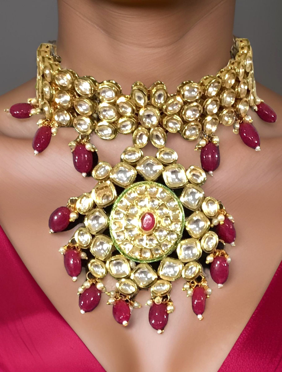 Premium Kundan choker set with red onyx beads