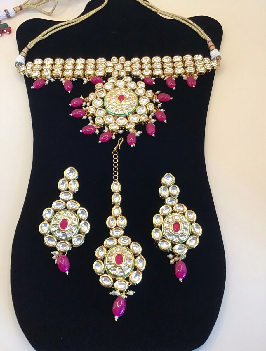 Premium Kundan choker set with red onyx beads