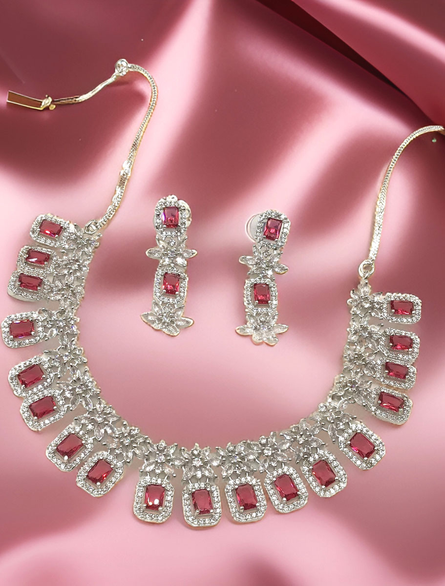 Fine Quality AD/CZ Ruby stones necklace set