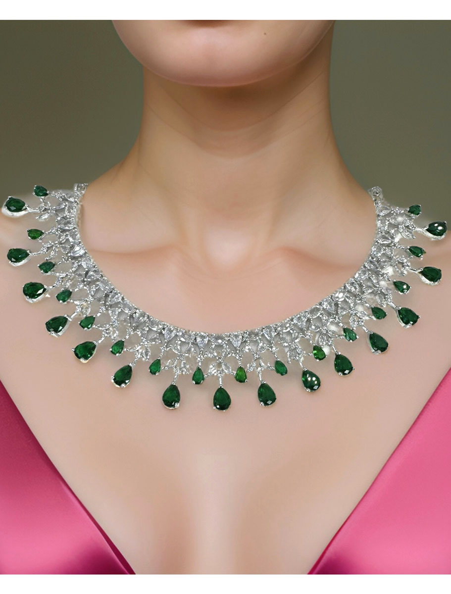 Fine Quality AD/CZ Emerald Green stones necklace set