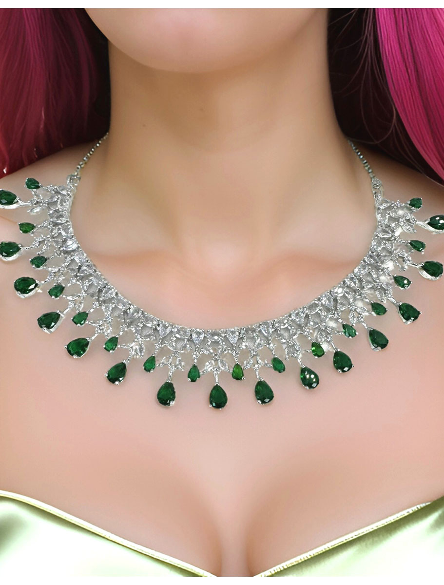 Fine Quality AD/CZ Emerald Green stones necklace set