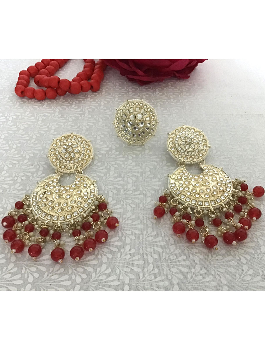 Fancy Kundan Earrings with matching Ring