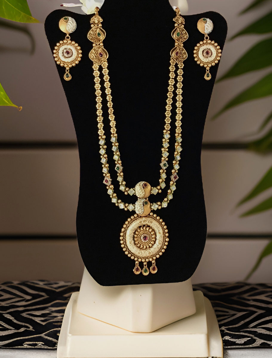 Antique Finish Rajwadi Kundan Long Necklace Set