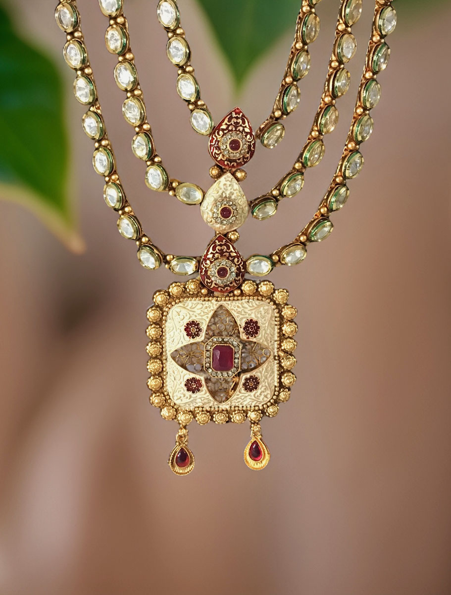 Traditional Rajwadi Kundan Long Rani Haar with earrings