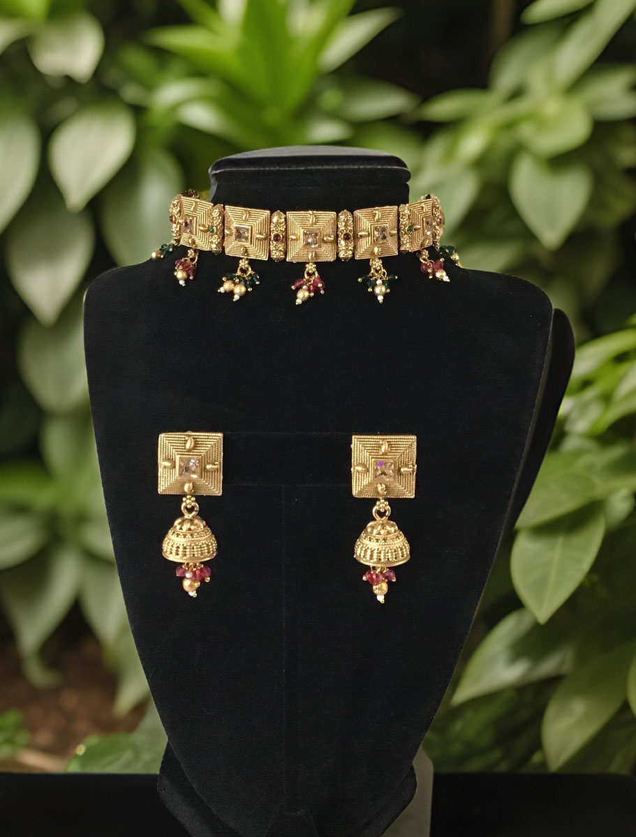 Rajwadi Choker Set with Ruby stones