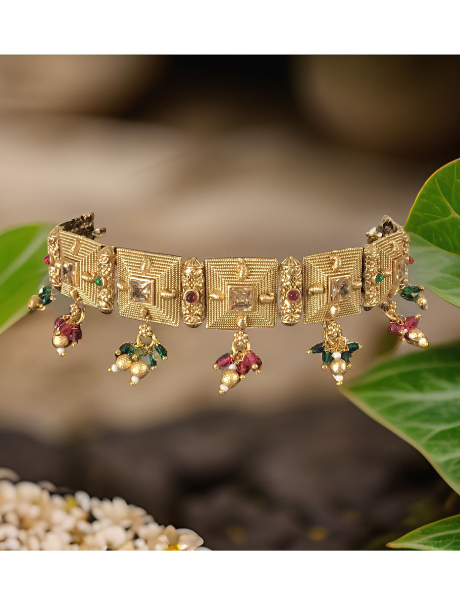 Rajwadi Choker Set with Ruby stones