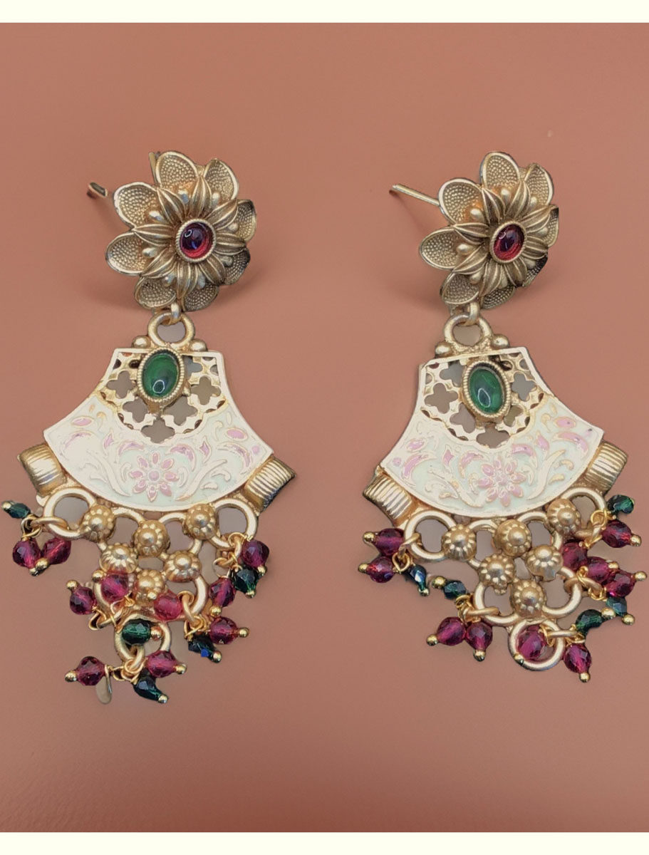 Gold-Plated Rajwadi Long Rani haar with colorful gemstones