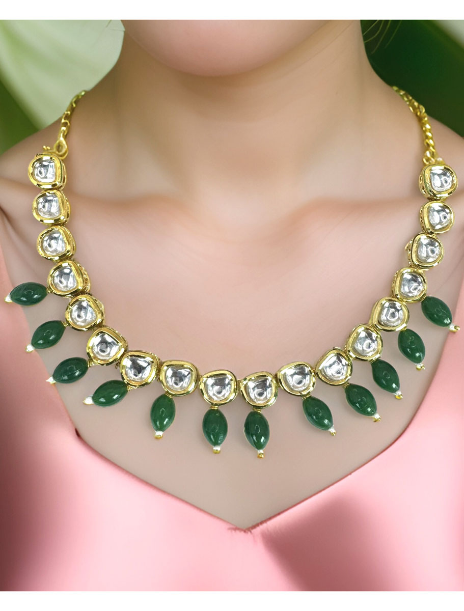 Delicate Kundan choker set with green onyx beads