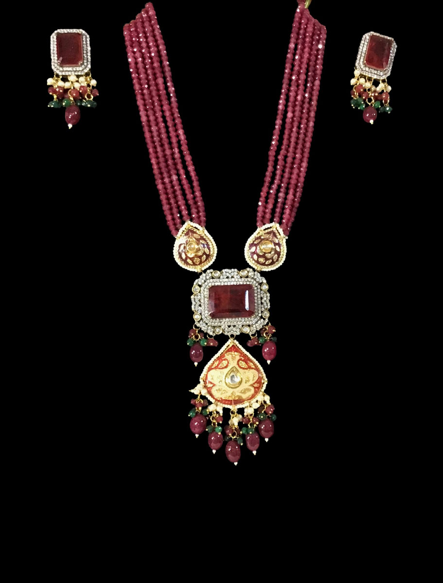 Stylish Ruby Kundan/Monalisa long necklace set