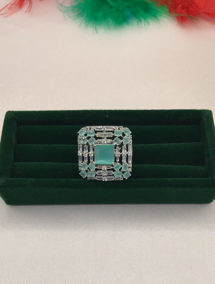 Square shaped Mint Green AD/CZ Ring in Rosegold