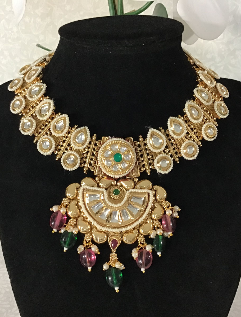 Antique Gold CZ Rajwadi Necklace Set