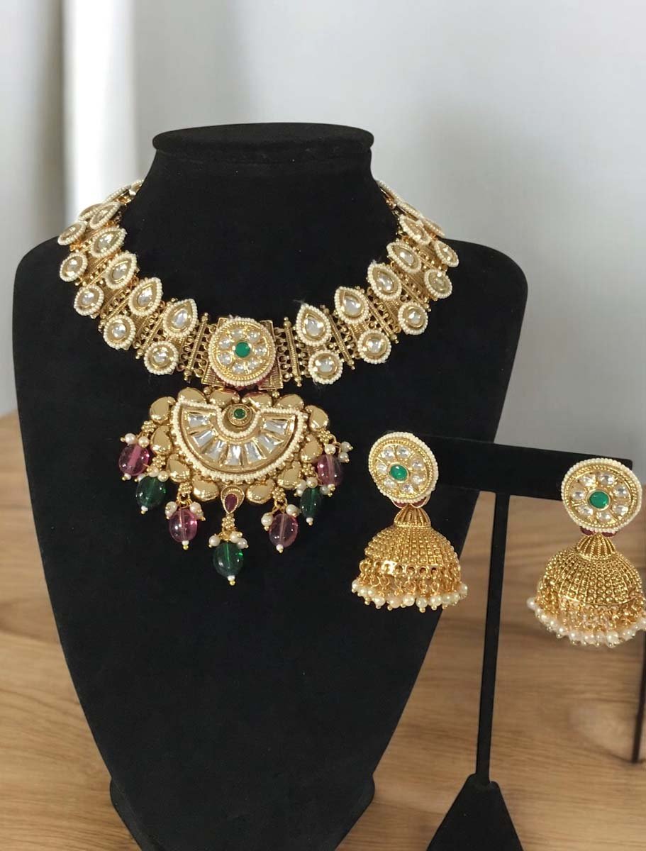 Antique Gold CZ Rajwadi Necklace Set