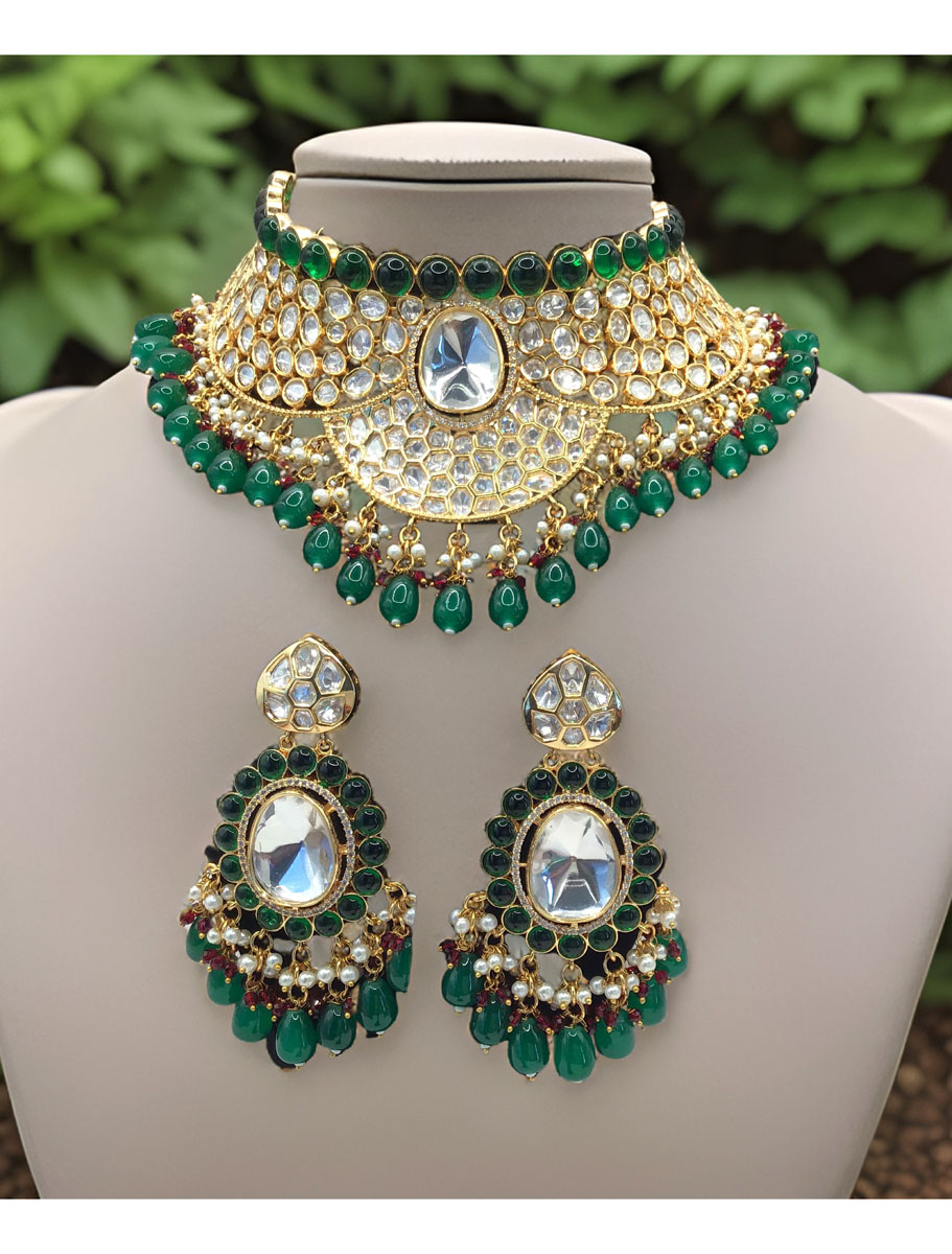 Semi Bridal Designer Kundan Choker Set with Maangtika