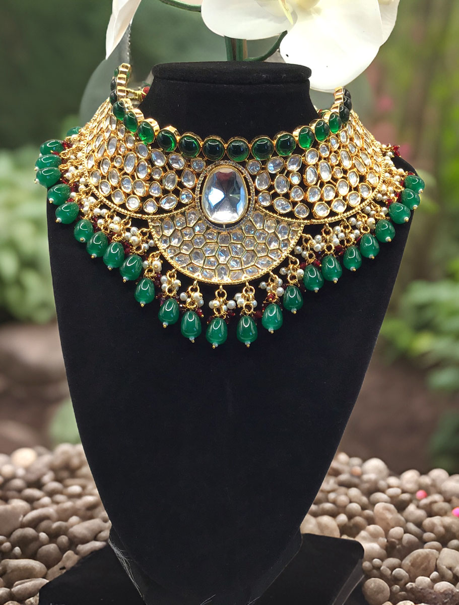 Semi Bridal Designer Kundan Choker Set with Maangtika