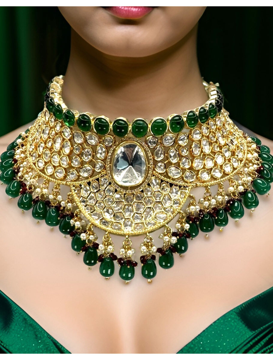 Semi Bridal Designer Kundan Choker Set with Maangtika