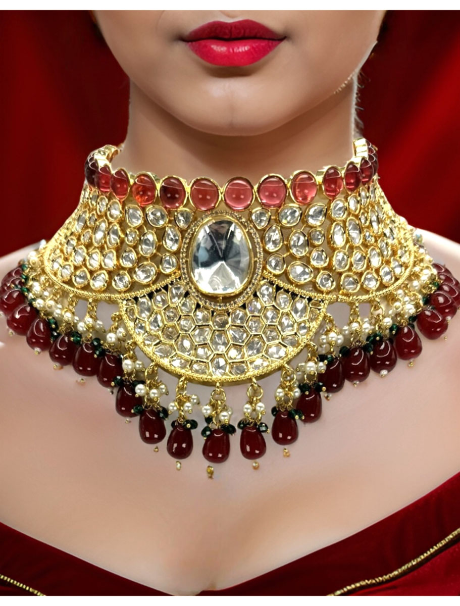 Semi Bridal Designer Kundan Choker Set with Maangtika