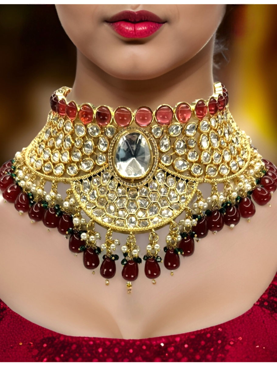 Semi Bridal Designer Kundan Choker Set with Maangtika