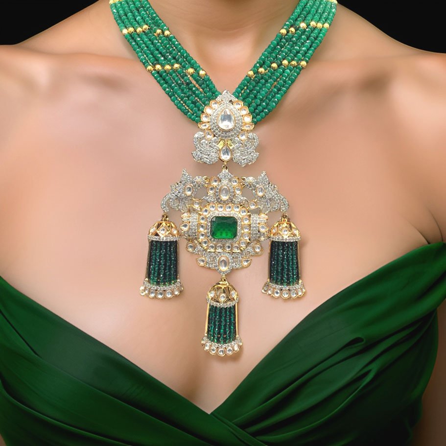 Emerald CZ Long Necklace Set