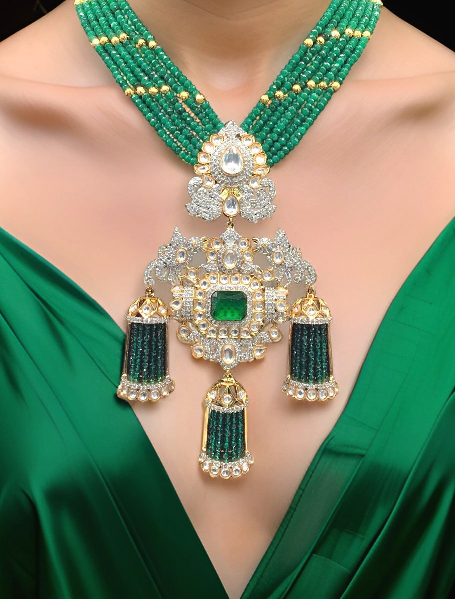 Emerald CZ Long Necklace Set