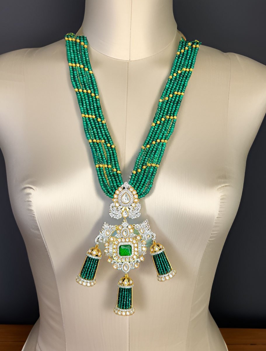 Emerald CZ Long Necklace Set