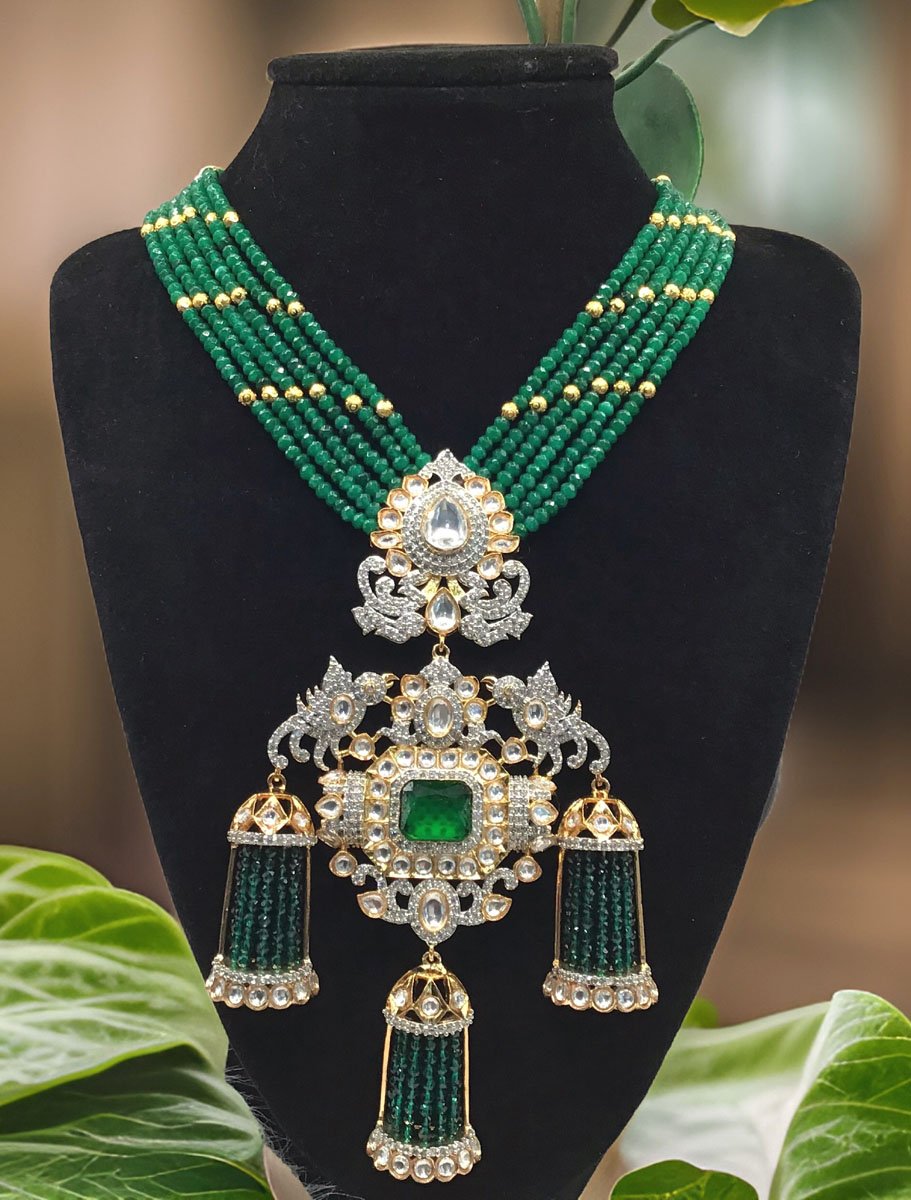 Emerald CZ Long Necklace Set