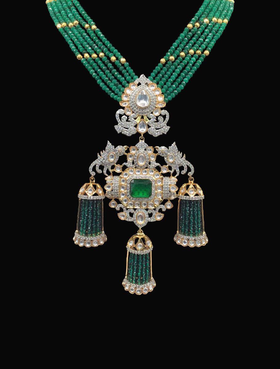 Emerald CZ Long Necklace Set