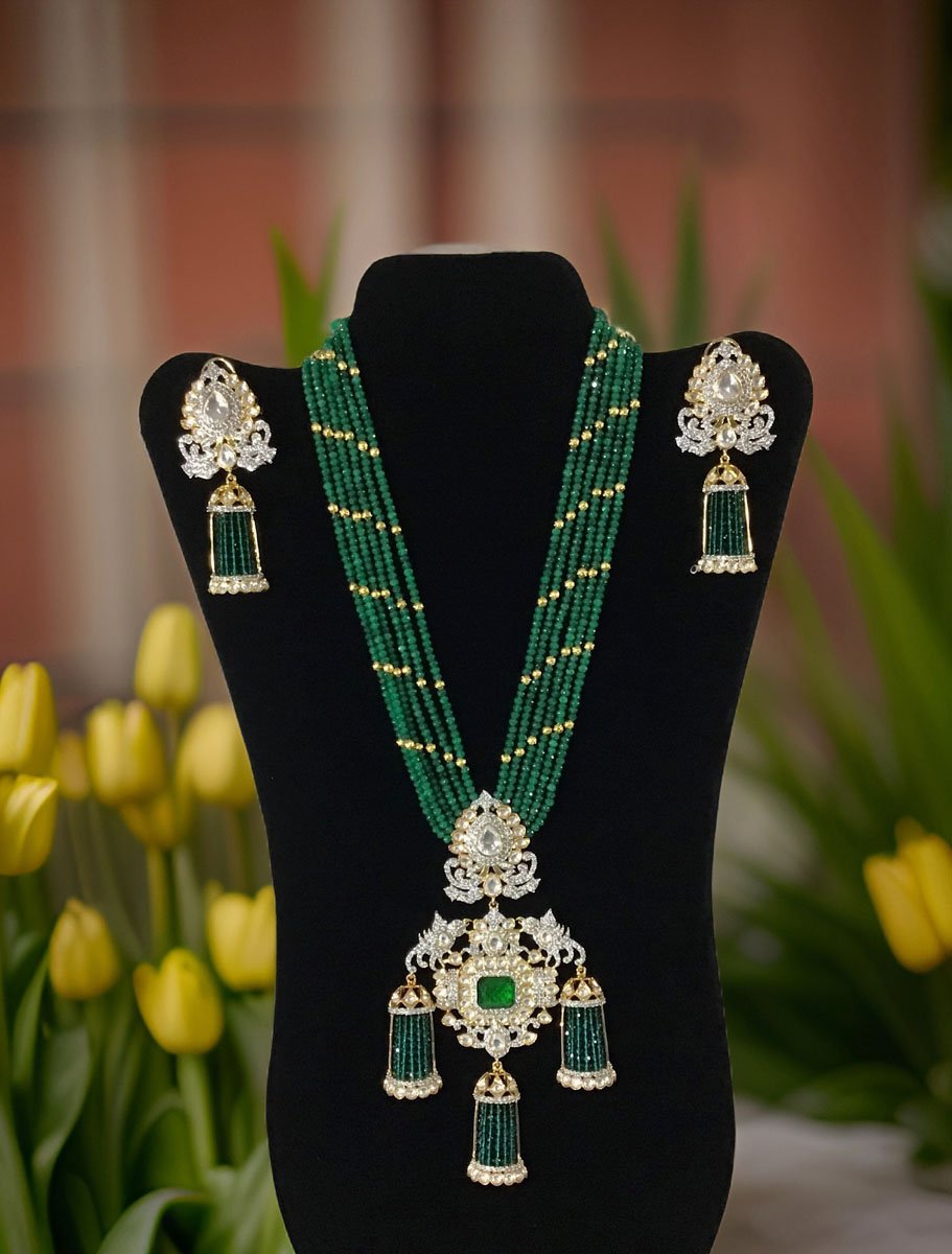 Emerald CZ Long Necklace Set