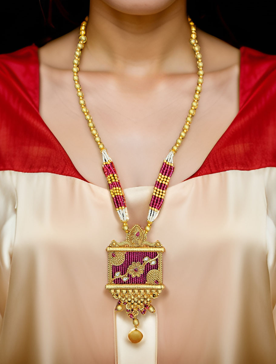 Rajwadi Polki Long Necklace Set