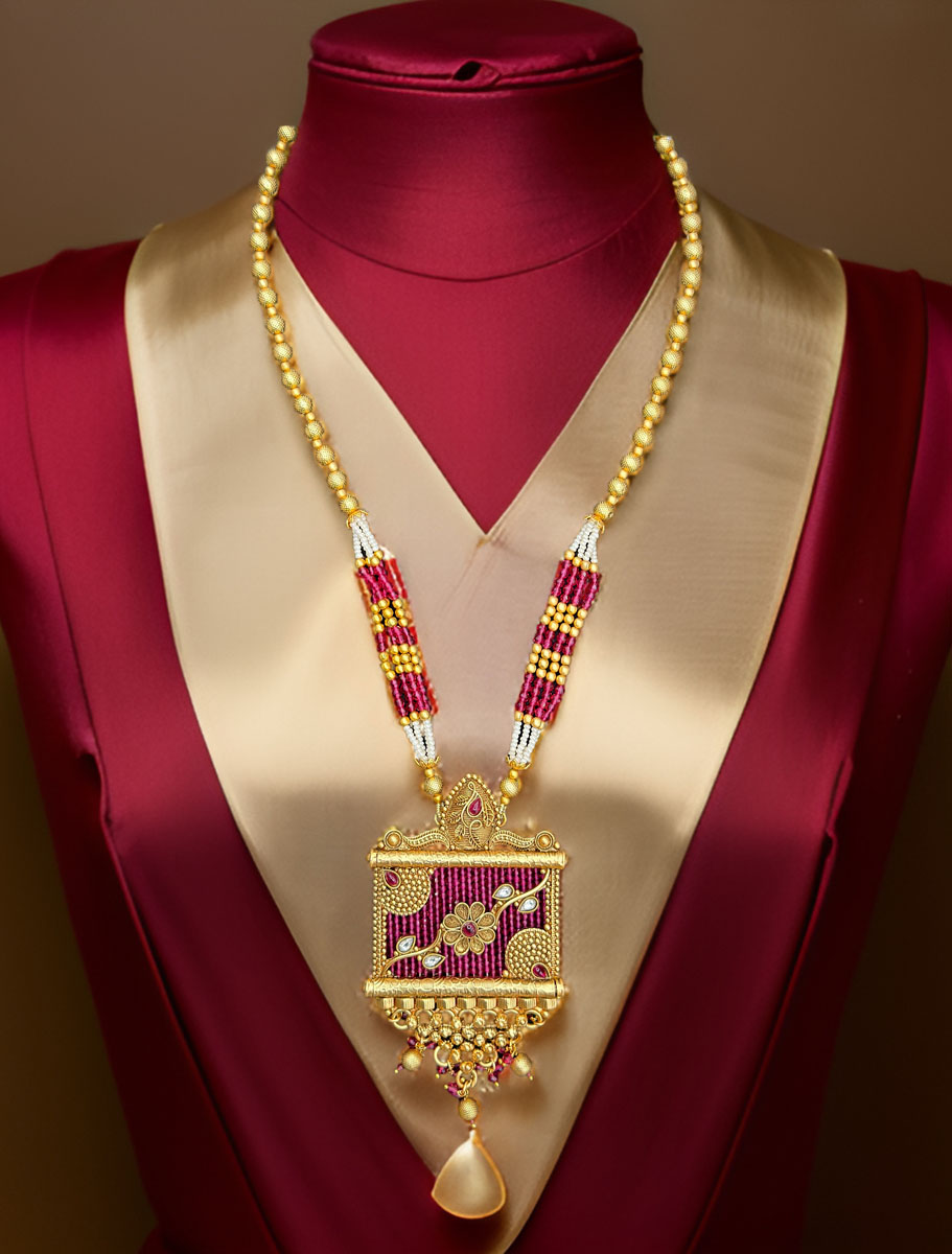 Rajwadi Polki Long Necklace Set