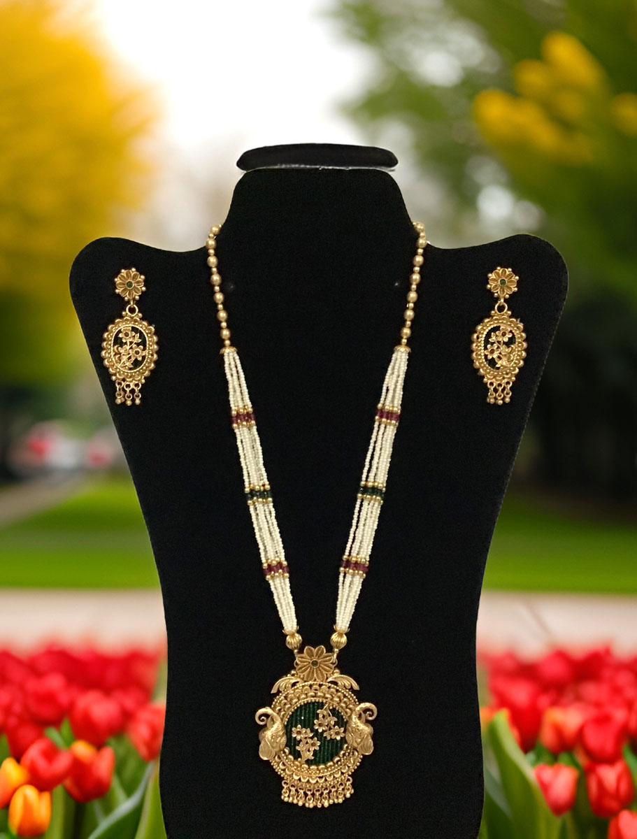 Rajwadi Polki Elephant Necklace Set