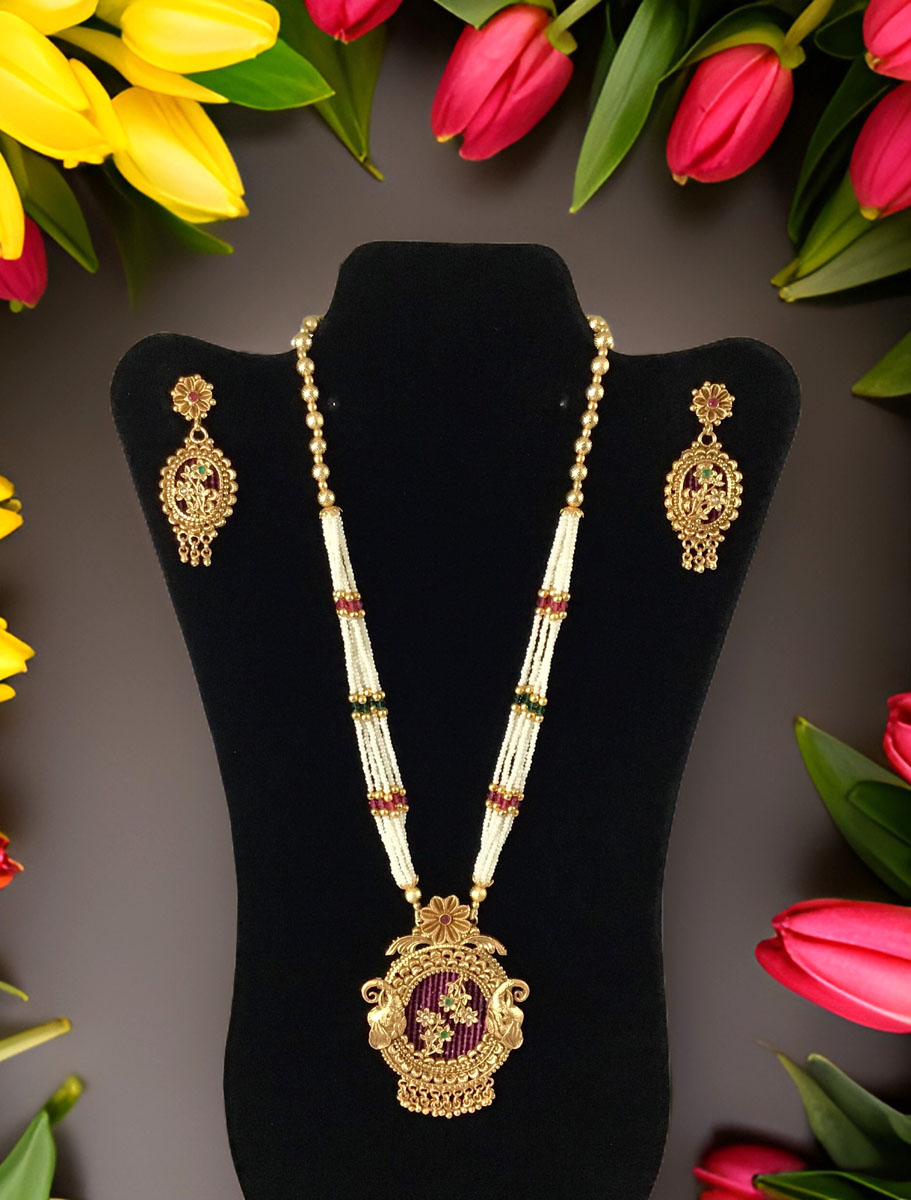 Rajwadi Polki Elephant Necklace Set